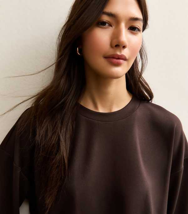 New Look Dark Brown Bubble Hem Sweatshirt