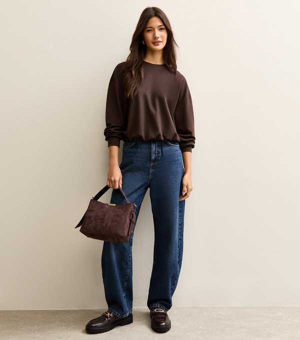 New Look Dark Brown Bubble Hem Sweatshirt