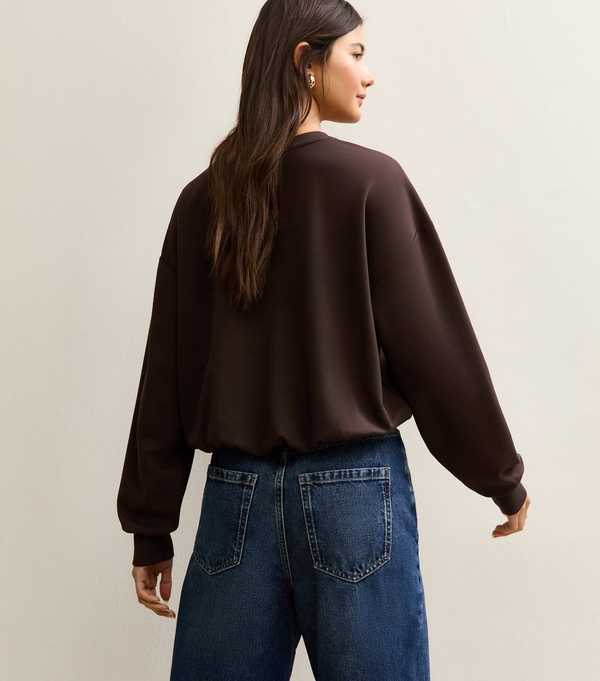 New Look Dark Brown Bubble Hem Sweatshirt