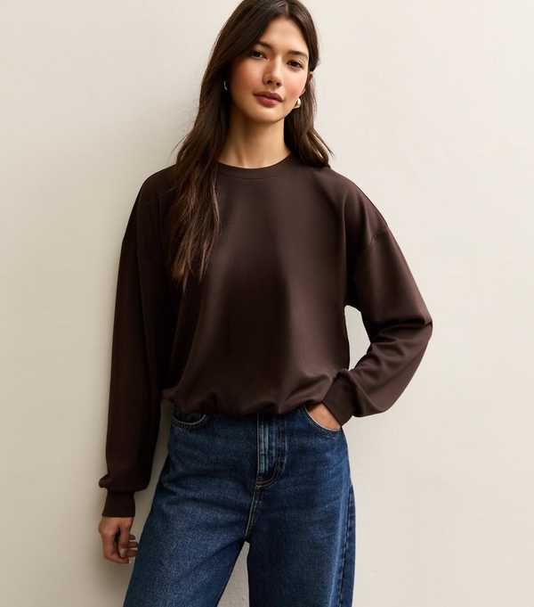 new look Dark Brown Bubble Hem Sweatshirt