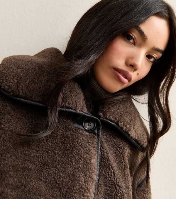 New Look Dark Brown Faux Fur Borg Bonded Jacket