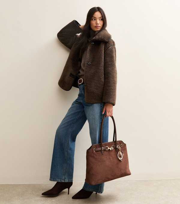 New Look Dark Brown Faux Fur Borg Bonded Jacket