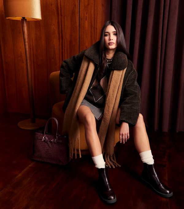 new look Dark Brown Faux Fur Borg Bonded Jacket