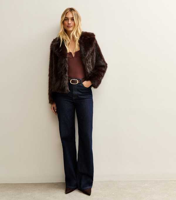 New Look Dark Brown Faux Fur Coat