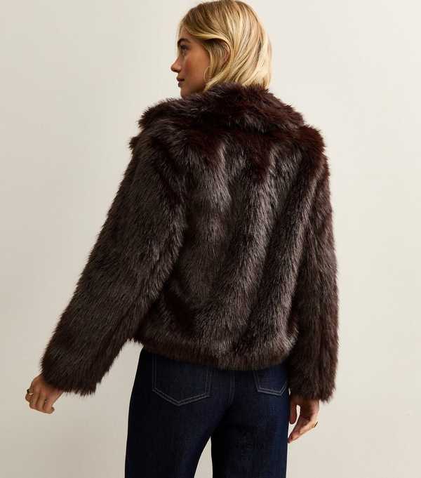 New Look Dark Brown Faux Fur Coat