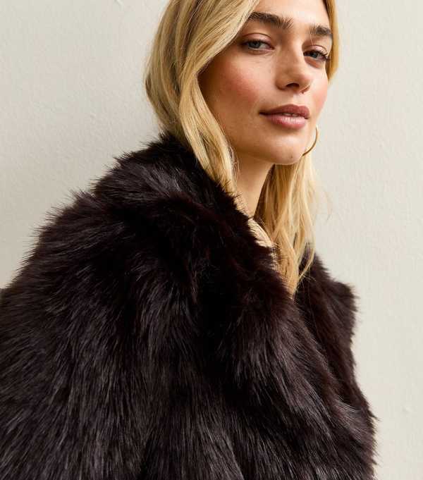 new look Dark Brown Faux Fur Coat