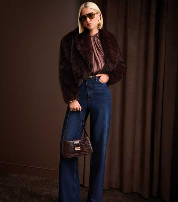 new look Dark Brown Faux Fur Shawl Collar Jacket