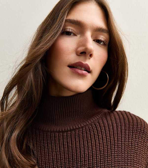 New Look Dark Brown Looped Fringe Cuff Jumper