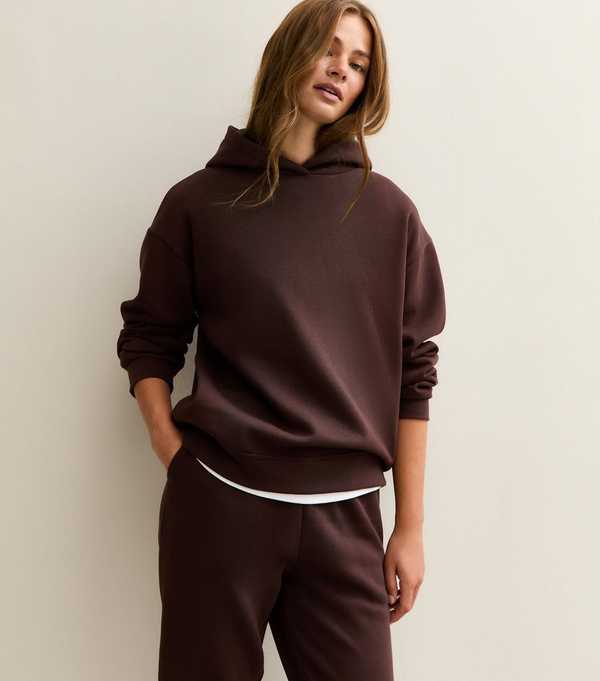 New Look Dark Brown Relaxed Drop Shoulder Hoodie