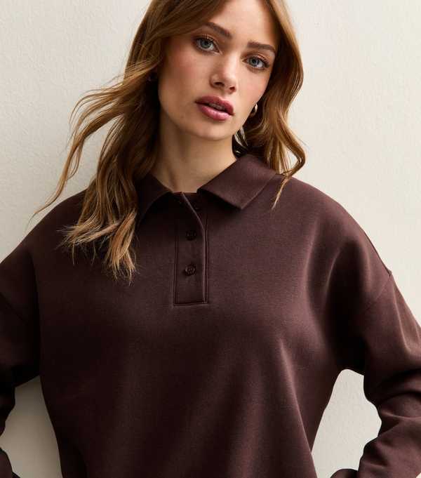New Look Dark Brown Relaxed Rugby Sweatshirt
