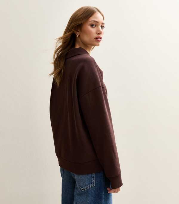 New Look Dark Brown Relaxed Rugby Sweatshirt