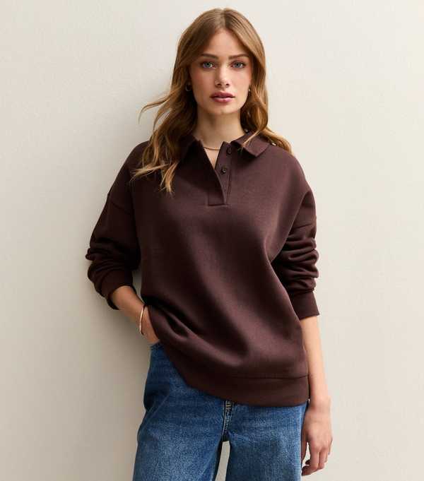 new look Dark Brown Relaxed Rugby Sweatshirt