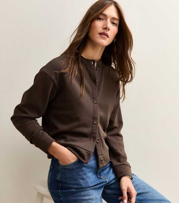 New Look Dark Brown Sweatshirt Cardigan