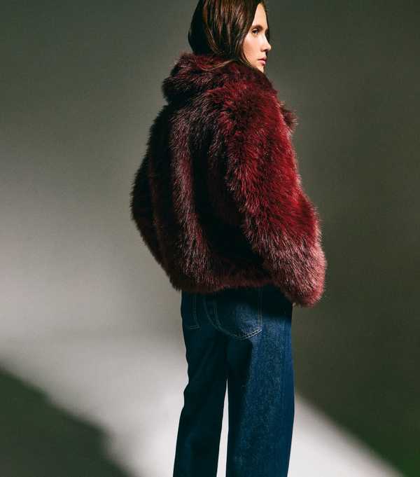 New Look Dark Burgundy Faux Fur Coat