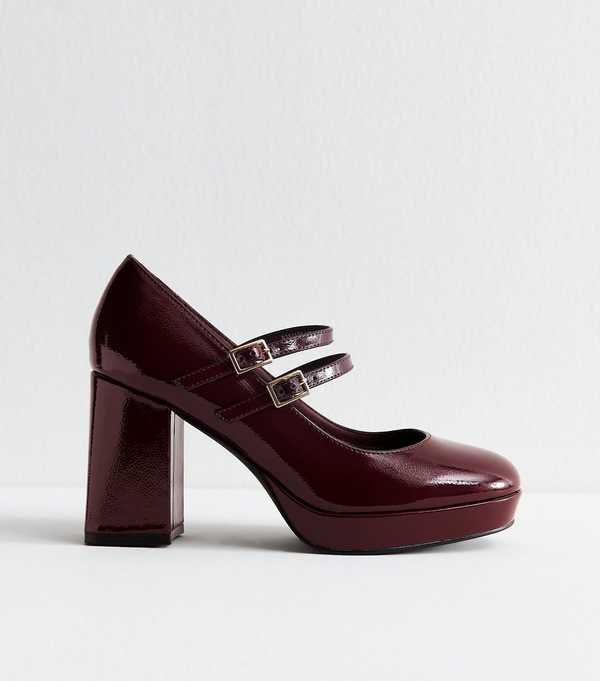 New Look Dark Burgundy Mary Jane Platform Heels