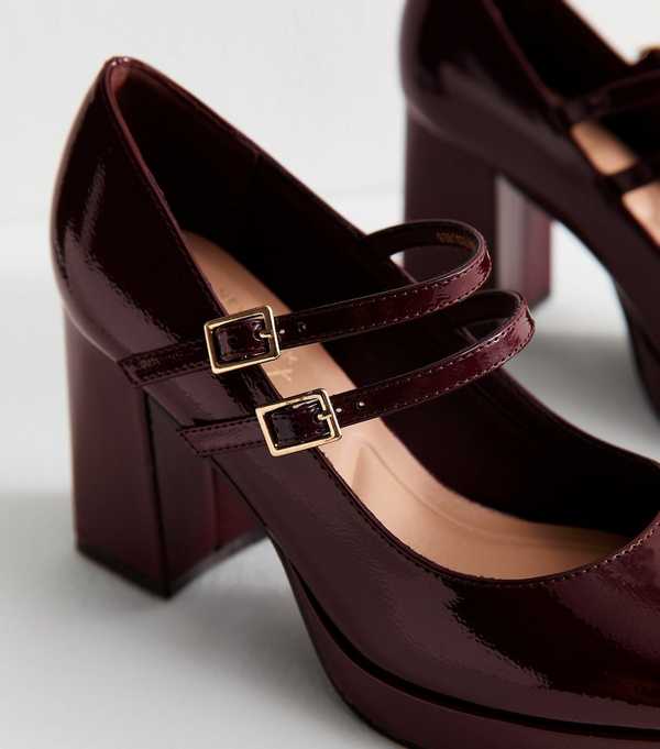 New Look Dark Burgundy Mary Jane Platform Heels