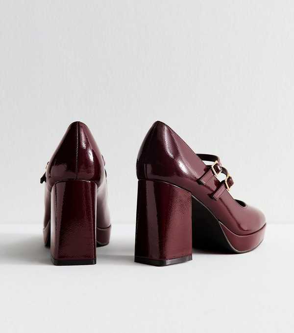 New Look Dark Burgundy Mary Jane Platform Heels