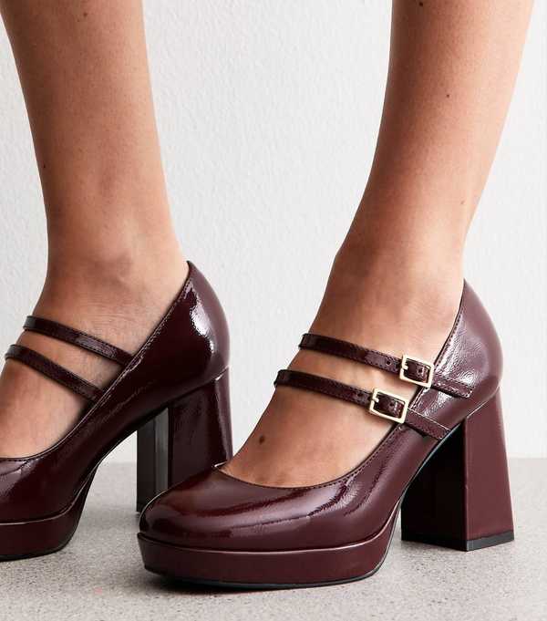 new look Dark Burgundy Mary Jane Platform Heels