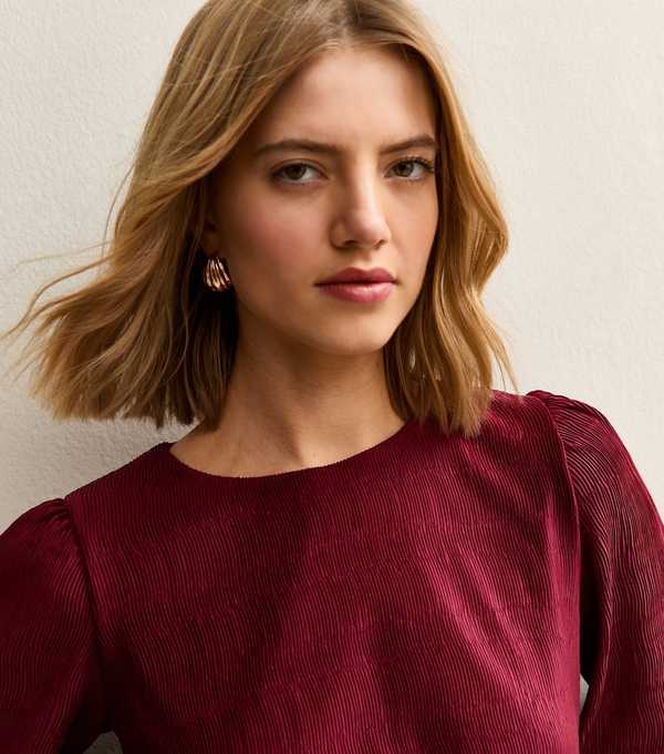 New Look Dark Burgundy Plisse Midi Dress