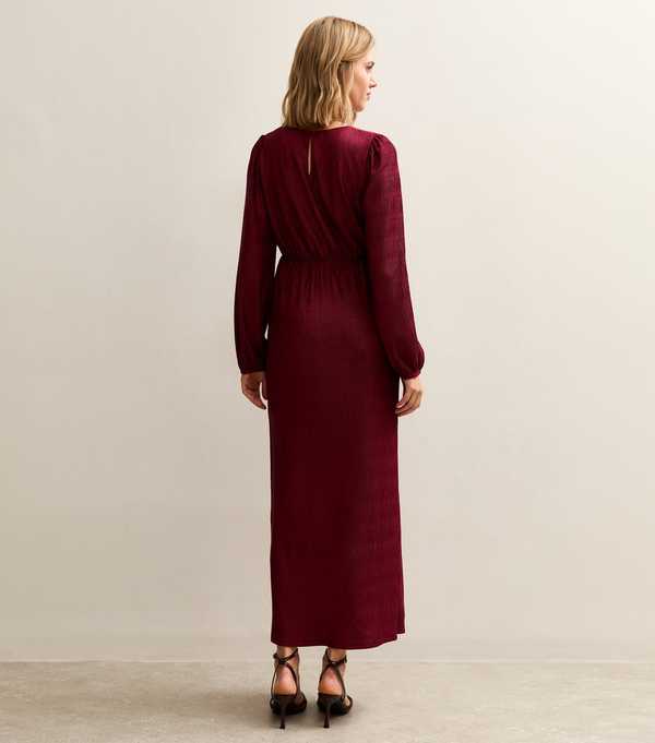 New Look Dark Burgundy Plisse Midi Dress