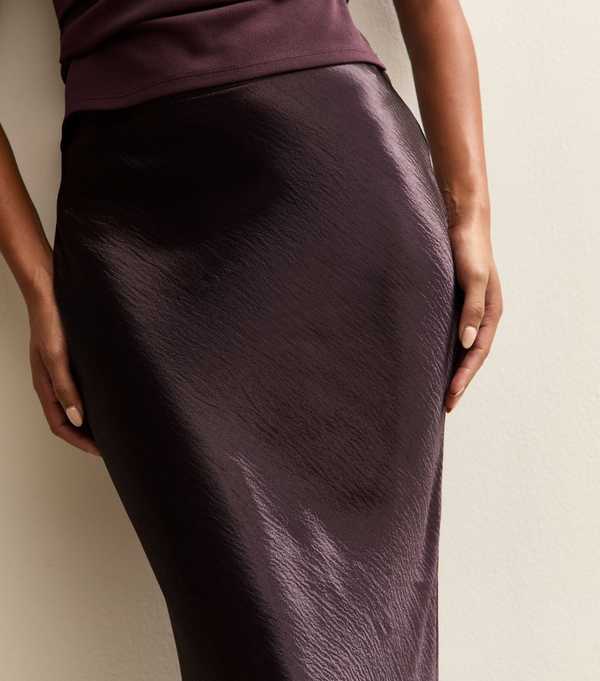 New Look Dark Burgundy Satin Midi Skirt
