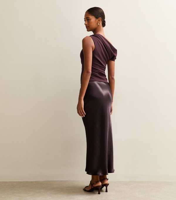 New Look Dark Burgundy Satin Midi Skirt