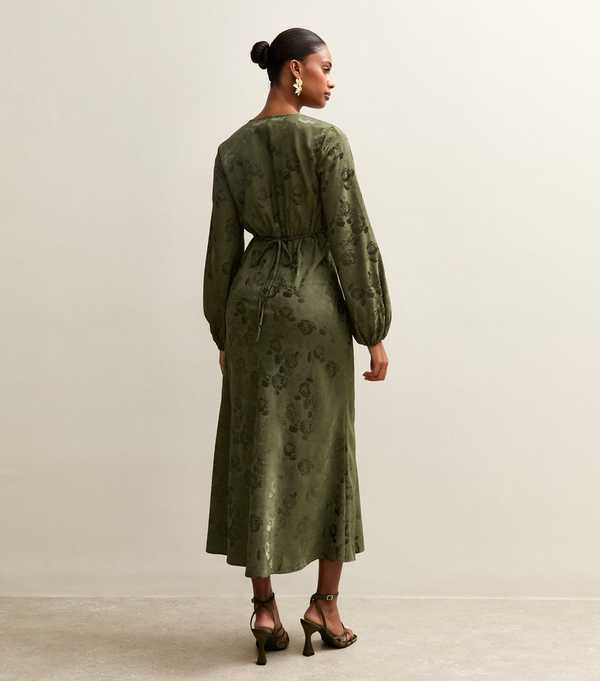 New Look Dark Green Floral Jacquard Midi Dress