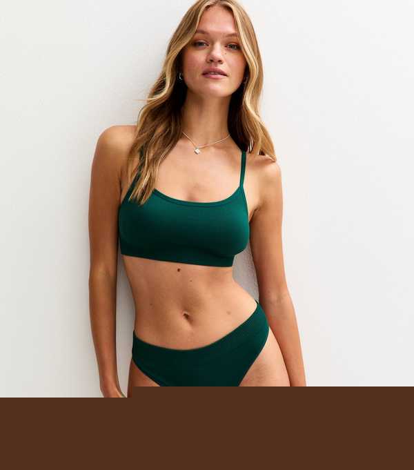 new look Dark Green Ribbed Seamless Thong