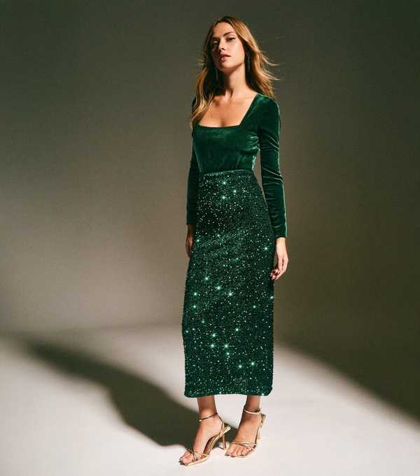 New Look Dark Green Velvet Square Neck Bodysuit