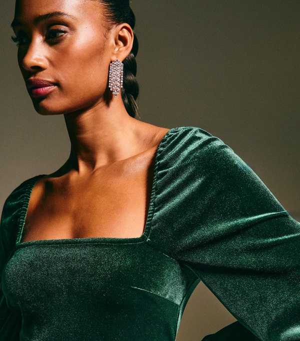 New Look Dark Green Velvet Square Neck Mini Dress