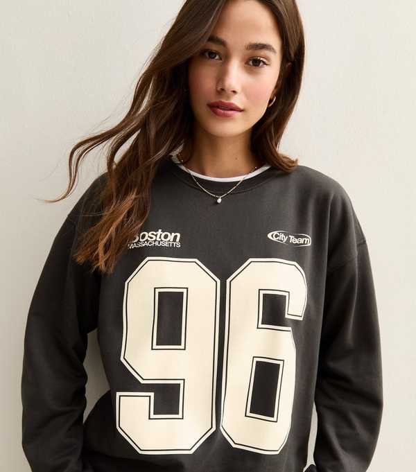 New Look Dark Grey '96' Print Sweatshirt