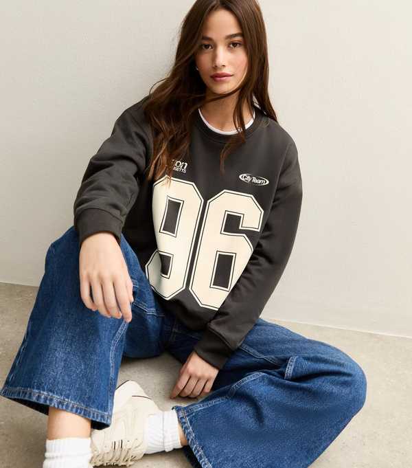 new look Dark Grey '96' Print Sweatshirt