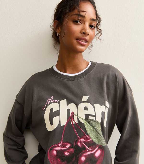 New Look Dark Grey Mon Cheri Slogan Sweatshirt