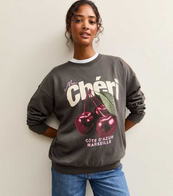 new look Dark Grey Mon Cheri Slogan Sweatshirt