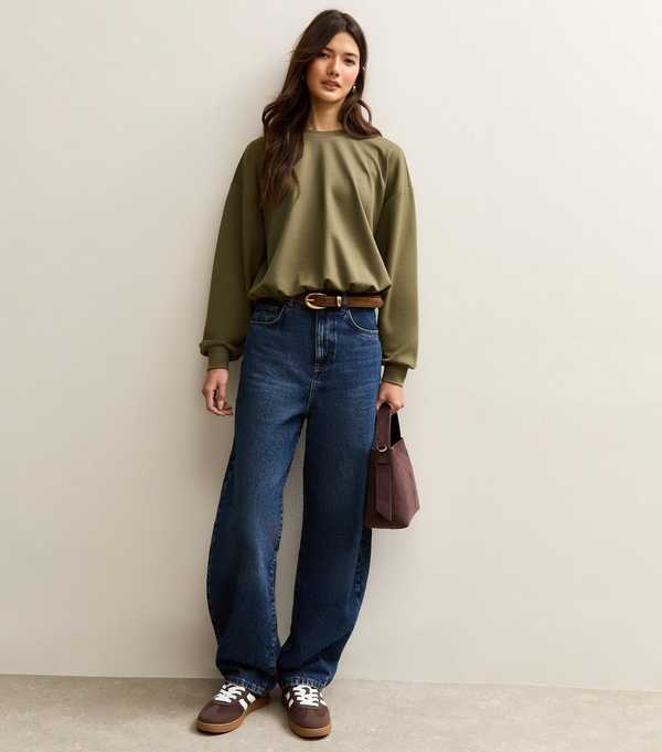 New Look Dark Khaki Bubble Hem Sweatshirt