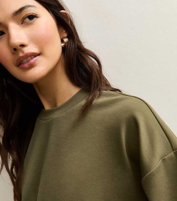 New Look Dark Khaki Bubble Hem Sweatshirt