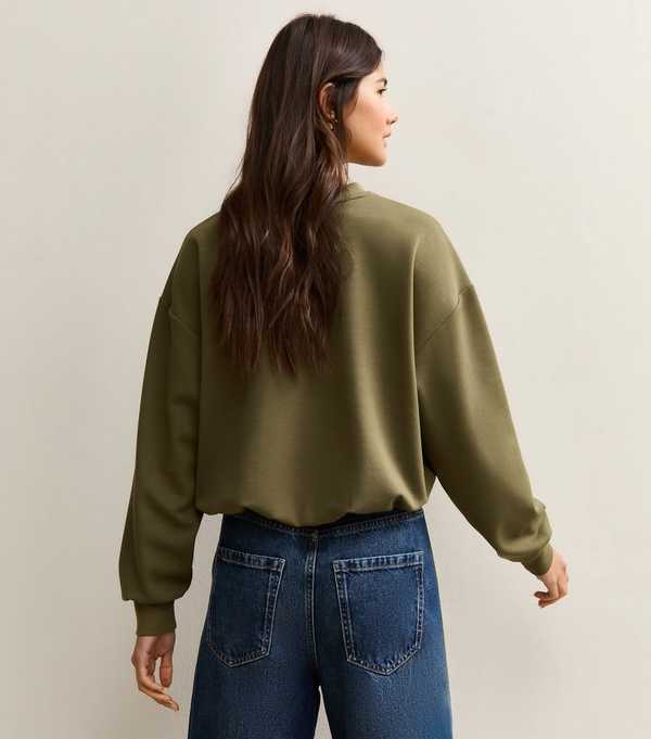 New Look Dark Khaki Bubble Hem Sweatshirt