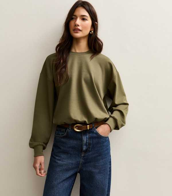 new look Dark Khaki Bubble Hem Sweatshirt