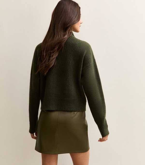 New Look Dark Khaki Diamante High Neck Jumper