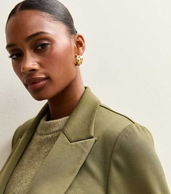 New Look Dark Khaki Ponte Jersey Blazer