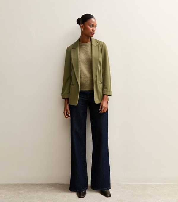 New Look Dark Khaki Ponte Jersey Blazer
