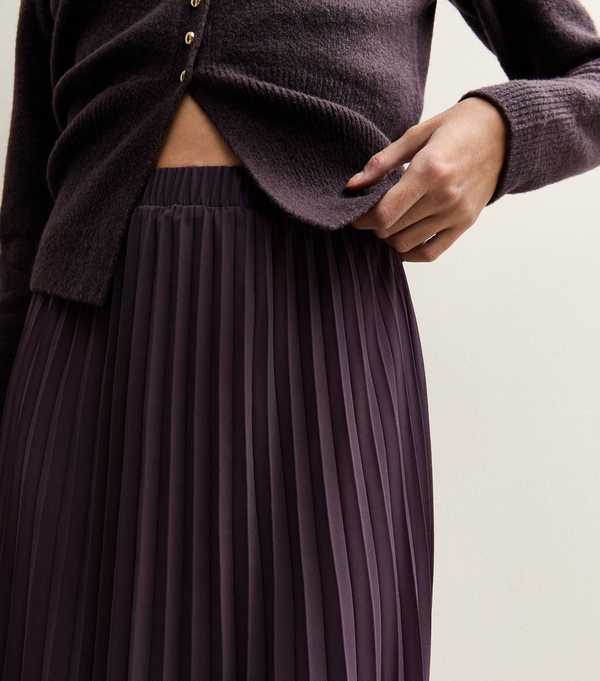 New Look Dark Purple Chiffon Pleated Midi Skirt