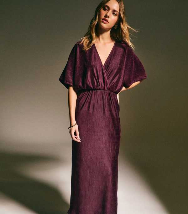 New Look Dark Purple Plisse Batwing Midaxi Dress