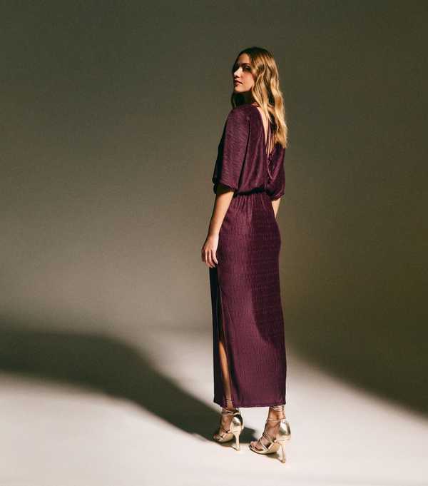 New Look Dark Purple Plisse Batwing Midaxi Dress