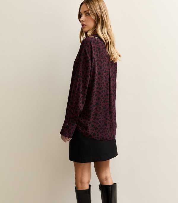 New Look Dark Red Heart Print Shirt