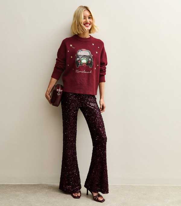 New Look Dark Red Home Bound Taxi Christmas Jumper