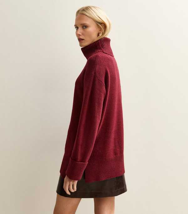 New Look Dark Red Longline Roll Neck Jumper