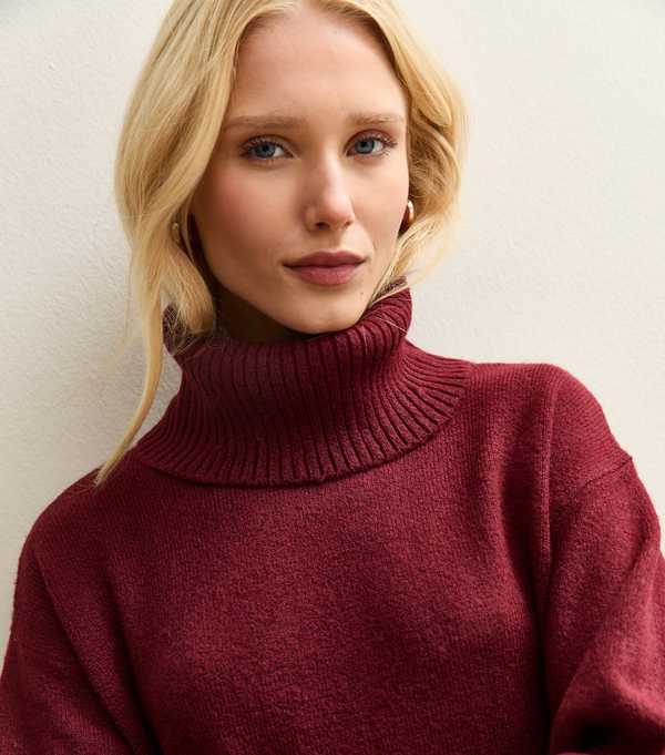 new look Dark Red Longline Roll Neck Jumper
