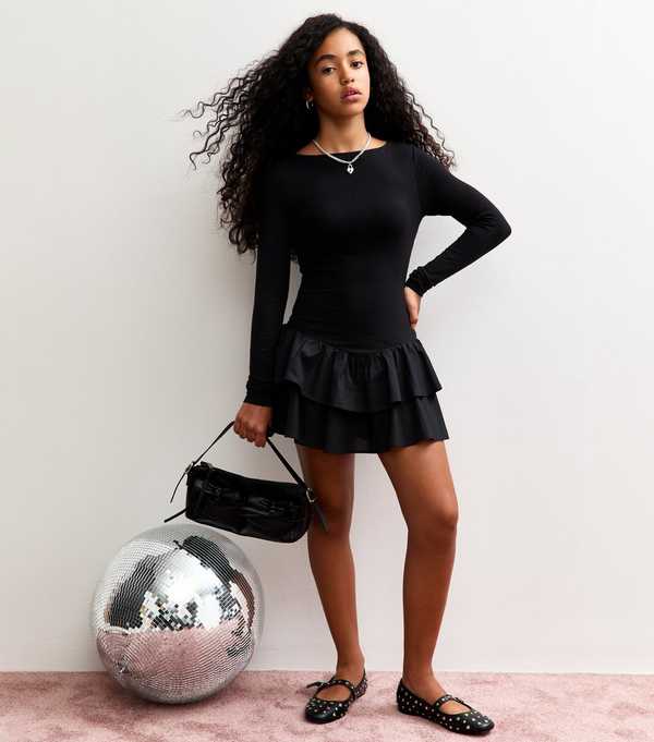 New Look Girls Black Long Sleeve Rara Skirt Dress