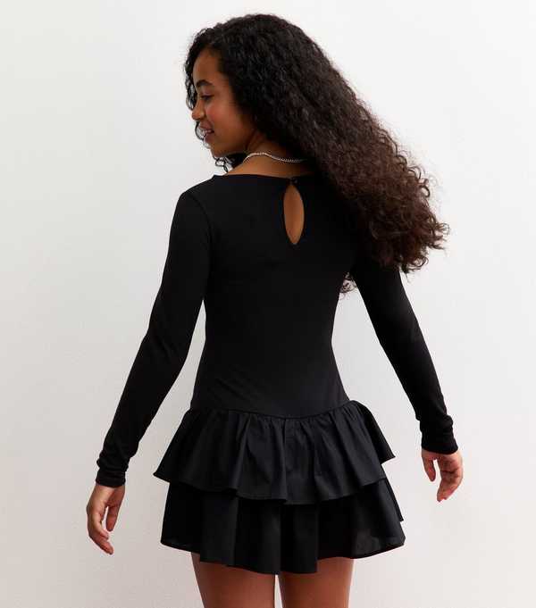 New Look Girls Black Long Sleeve Rara Skirt Dress